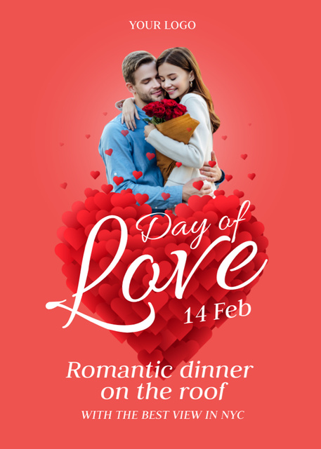 Offer of Romantic Dinner on Roof on Valentine's Day Flayer – шаблон для дизайна