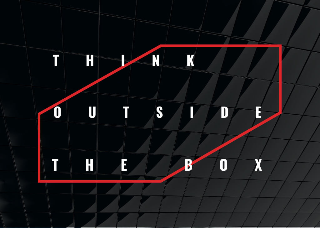 Designvorlage Think outside the box Quote on black tiles für Postcard