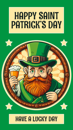 Happy St. Patrick's Day with Redbeard Man Instagram Story Design Template