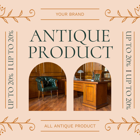 Ontwerpsjabloon van Instagram van Antieke meubels en producten met kortingen