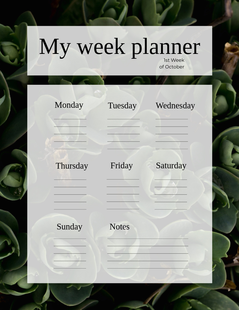 Weekly Planner on Succulents Flowers Notepad 8.5x11in Πρότυπο σχεδίασης