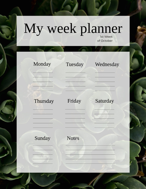 Weekly Planner on Succulents Flowers Notepad 8.5x11in Šablona návrhu