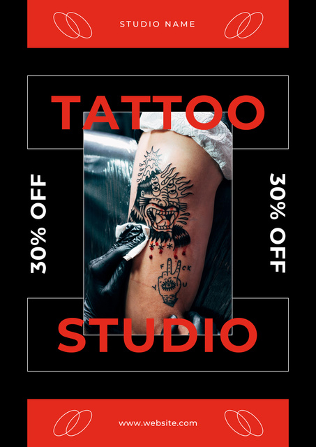 Abstract Tattoos In Studio Service Offer With Discount Poster tervezősablon