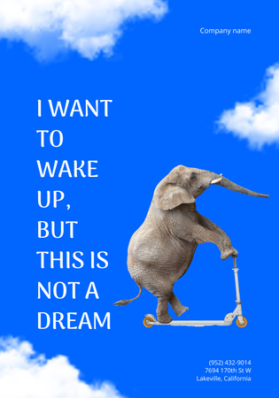Animals Protection Motivation with Circus Elephant on Scooter Poster 28x40in Design Template