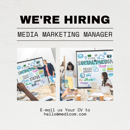 Media marketing manager hiring to office Instagram Design Template