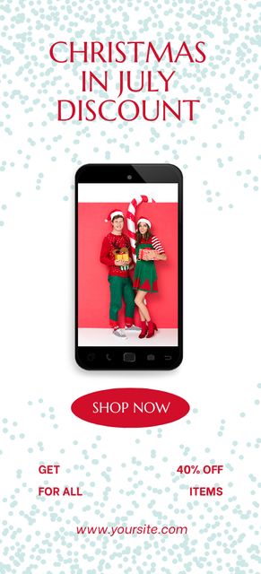 Plantilla de diseño de July Christmas Discount Announcement with Phone Screen Flyer 3.75x8.25in 