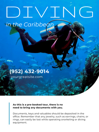 Scuba Diving Ad with Diver in Beautiful Reef Poster US Design Template