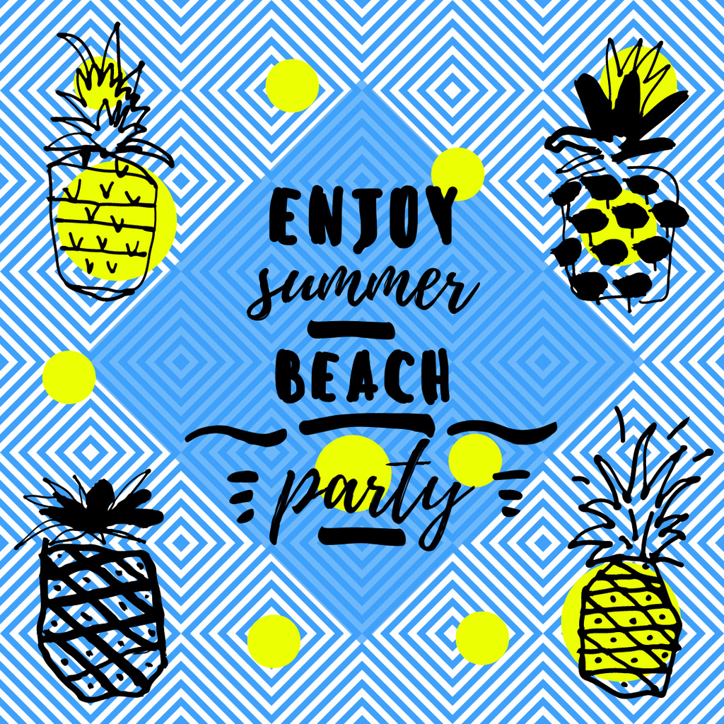 Summer beach party invitation with Pineapples Instagram AD tervezősablon