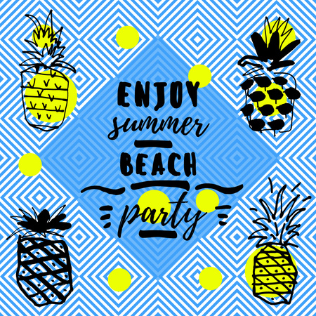 Summer beach party invitation with Pineapples Instagram AD Design Template