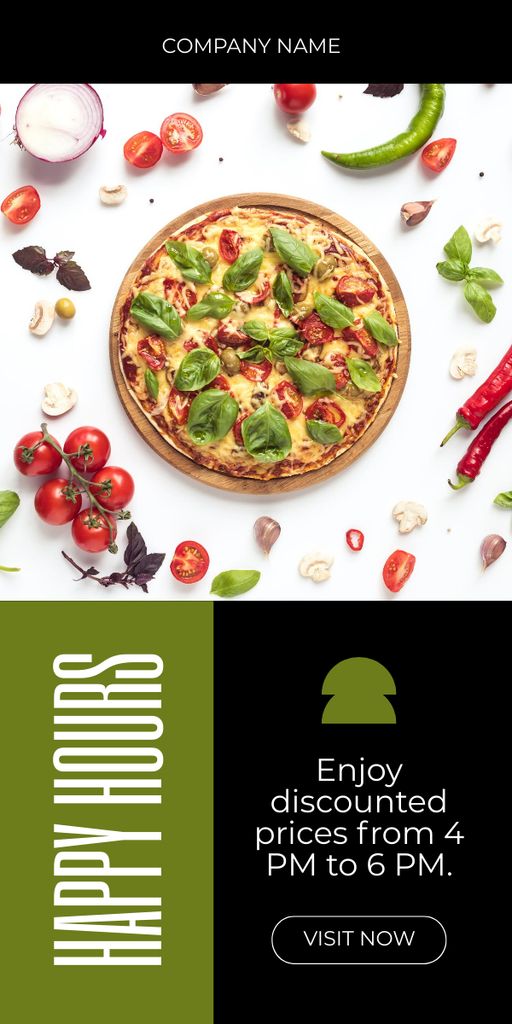 Happy Hours Promo with Discount on Pizza Graphic Šablona návrhu