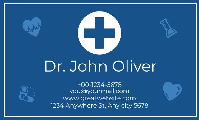 Personal Ad of Medical Doctor on Blue Business Card 91x55mm Design Template