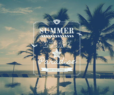 Designvorlage Sommerausflugsangebot Palmen bei Sonnenuntergang für Facebook