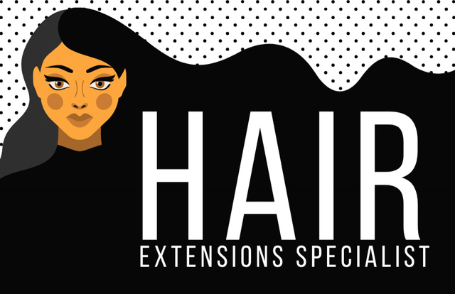 Ontwerpsjabloon van Business Card 85x55mm van Hair Specialist Offer with Illustration of Woman with Long Black Hair
