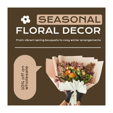 Tüm Mevsimlik Çiçek Buketlerinde İndirim Instagram AD Tasarım Şablonu