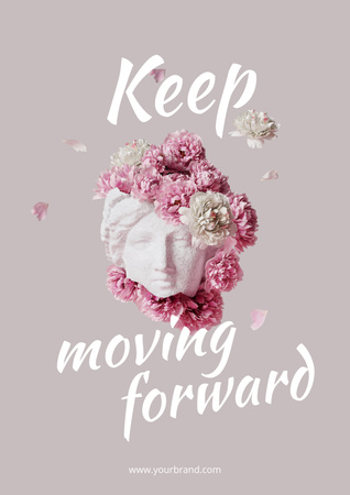 Beauty Inspiration with Antique Statue in Pink Flowers Poster Design Template