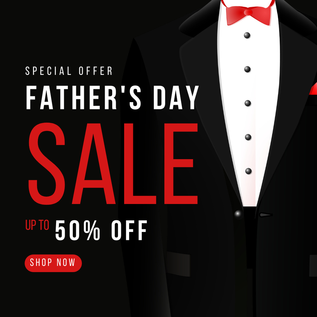 Father's Day Fashion Sale Black and Red Instagram Πρότυπο σχεδίασης