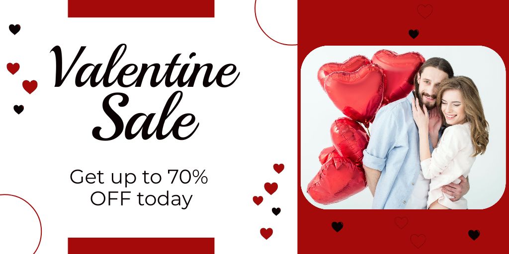 Valentine's Day Sale Announcement with Beautiful Couple in Love Twitterデザインテンプレート