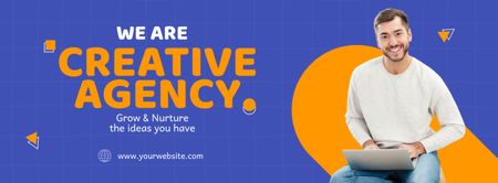 Creative Agency Ad with Man using Laptop Facebook cover – шаблон для дизайну