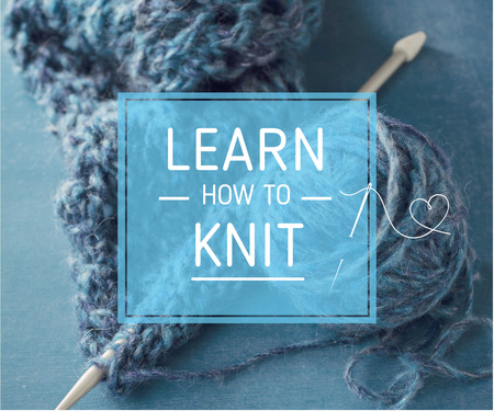 Knitting Workshop Advertisement Needle and Yarn in Blue Large Rectangle Πρότυπο σχεδίασης