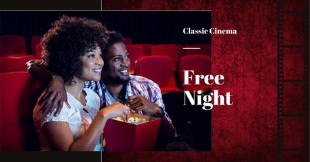 Plantilla de diseño de Movie Night Announcement with Cute Couple in Cinema Facebook AD 