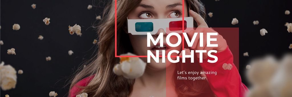 Movie Night Event Woman in 3d Glasses Twitter – шаблон для дизайна