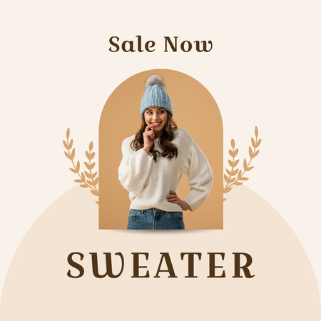 Winter Clothes Sale Announcement with Stylish Woman Instagram Design Template