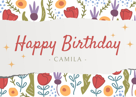 Birthday Greeting on Floral Pattern Postcard 5x7in Design Template