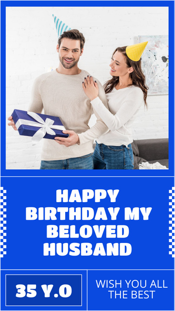 Happy Birthday to Husband on Blue Instagram Story Πρότυπο σχεδίασης