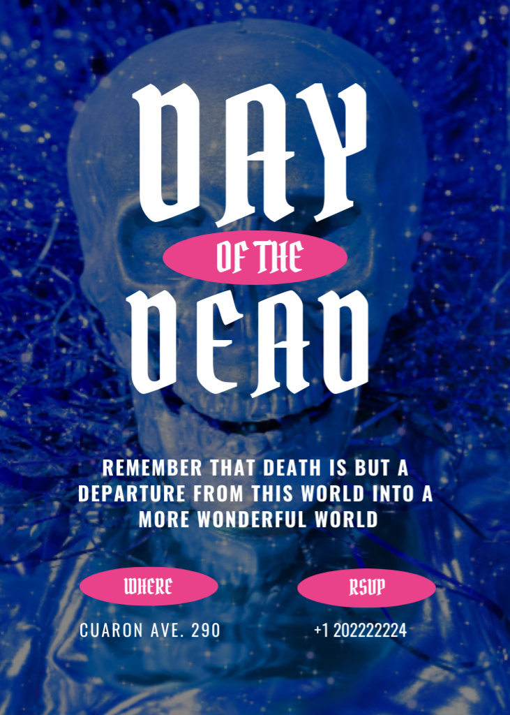 Day of the Dead Holiday Party with Blue Skull Invitation Modelo de Design