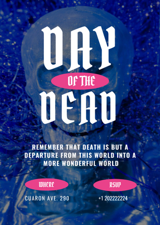 Platilla de diseño Day of the Dead Holiday Party with Blue Skull Invitation