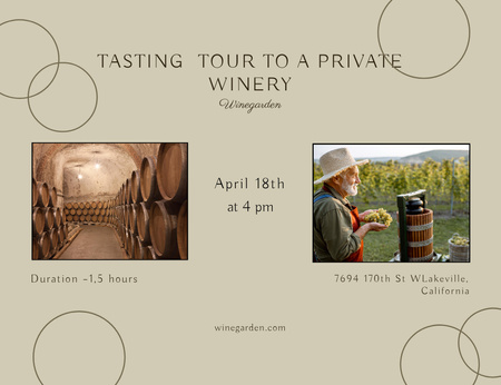 Wine Tasting Tour To Private Winery Announcement Invitation 13.9x10.7cm Horizontal Design Template