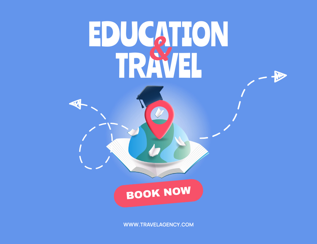 Educational Tours Ad with Map Mark Flyer 8.5x11in Horizontal Design Template