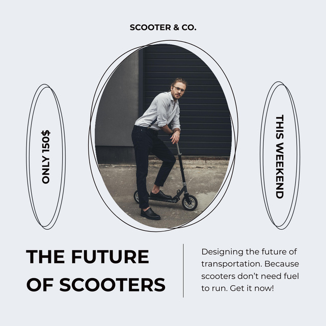Designvorlage Man Standing on Electric Scooter für Instagram AD