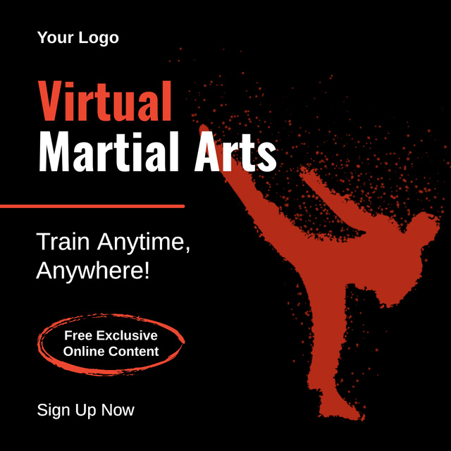 Virtual Martial Arts Promo with Silhouette of Fighter Animated Post Design Template