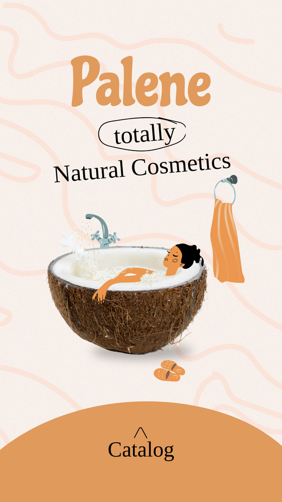 Natural Cosmetics Ad with Woman in Coconut Bath Instagram Story Modelo de Design