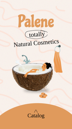 Natural Cosmetics Ad with Woman in Coconut Bath Instagram Story Design Template