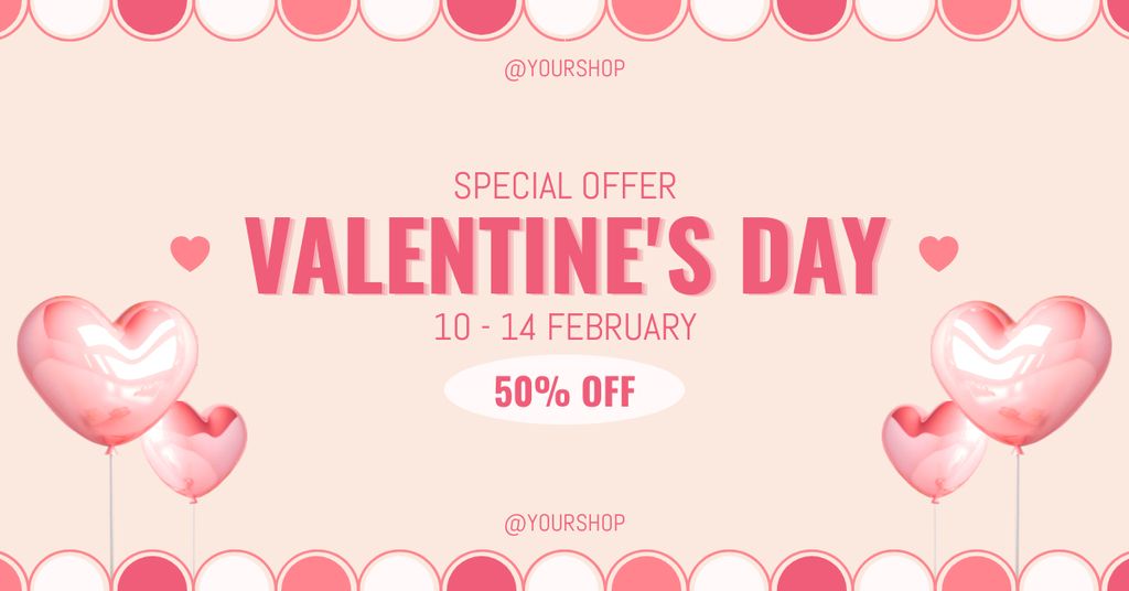 Ontwerpsjabloon van Facebook AD van Special Offer Discounts for Valentine's Day on Pink