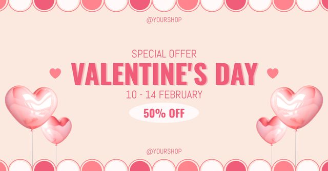 Special Offer Discounts for Valentine's Day on Pink Facebook AD Design Template