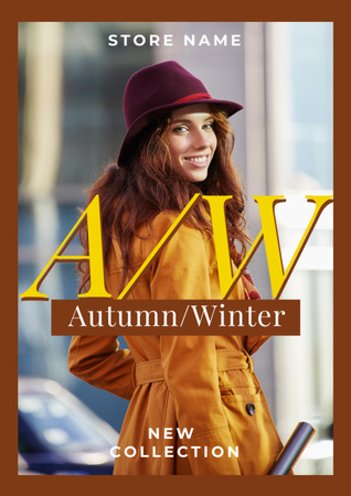 Stylish woman in winter clothes Flyer A4 Design Template