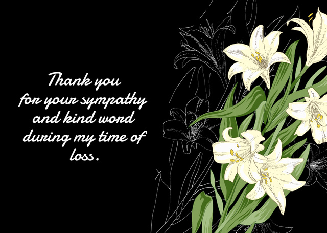 Sympathy Thank You Message with White Lilies Card Design Template