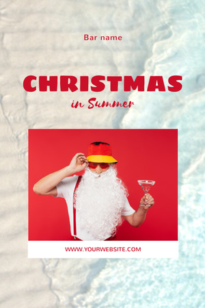 Handsome Man in Santa Costume Holding Glass of Cocktail Postcard 4x6in Vertical Design Template