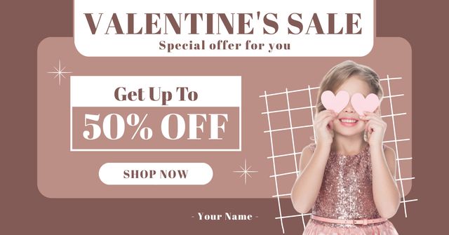 Valentine's Day Special Sale with Cute Girl Facebook ADデザインテンプレート