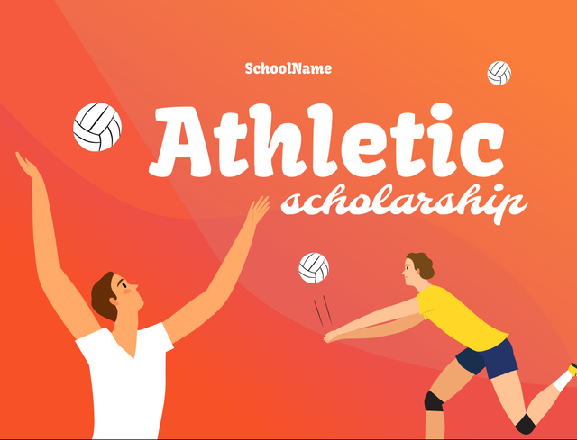 Plantilla de diseño de Athletic Scholarship Announcement With Volleyball Players And Balls Postcard 4.2x5.5in 