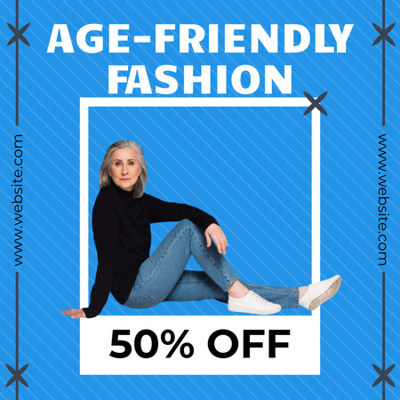 Designvorlage Altersfreundliches Mode-Sale-Angebot in Blau für Instagram