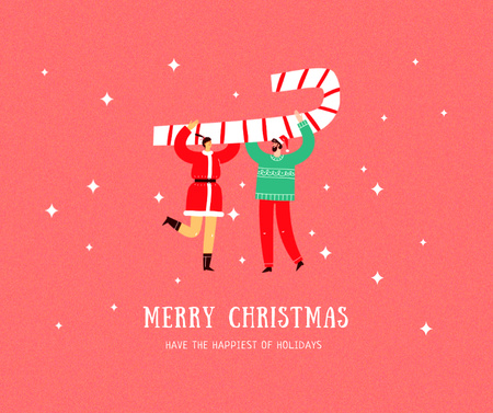 Christmas Greeting with People holding Candy Cane Facebook Design Template