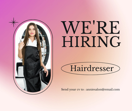 Hairdresser Vacancy Ad with Woman with Scissors Facebook Design Template
