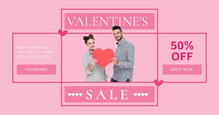 Valentine's Day Sale with Couple in Love with Heart Facebook AD Design Template