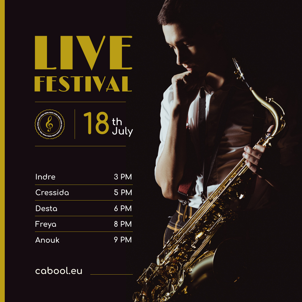 Designvorlage Jazz Festival Musician Holding Saxophone für Instagram