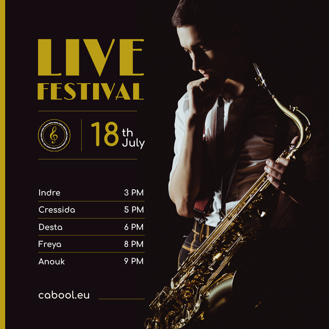 Szablon projektu Jazz Festival Musician Holding Saxophone Instagram