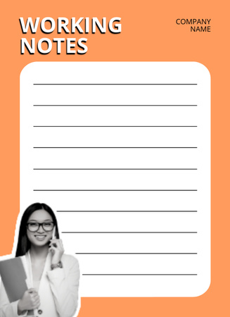Template di design Working Notes with Businesswoman Talking on Cellphone Notepad 4x5.5in